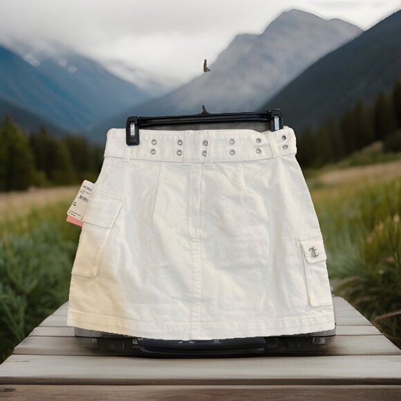 NWT Juicy Couture Women's Size 27 Mini White Cargo Skirt with Belt JC547-SKRT - Picture 4 of 16